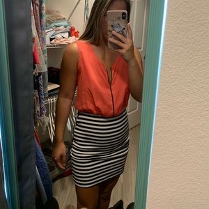 Coral and Striped Zip Dress